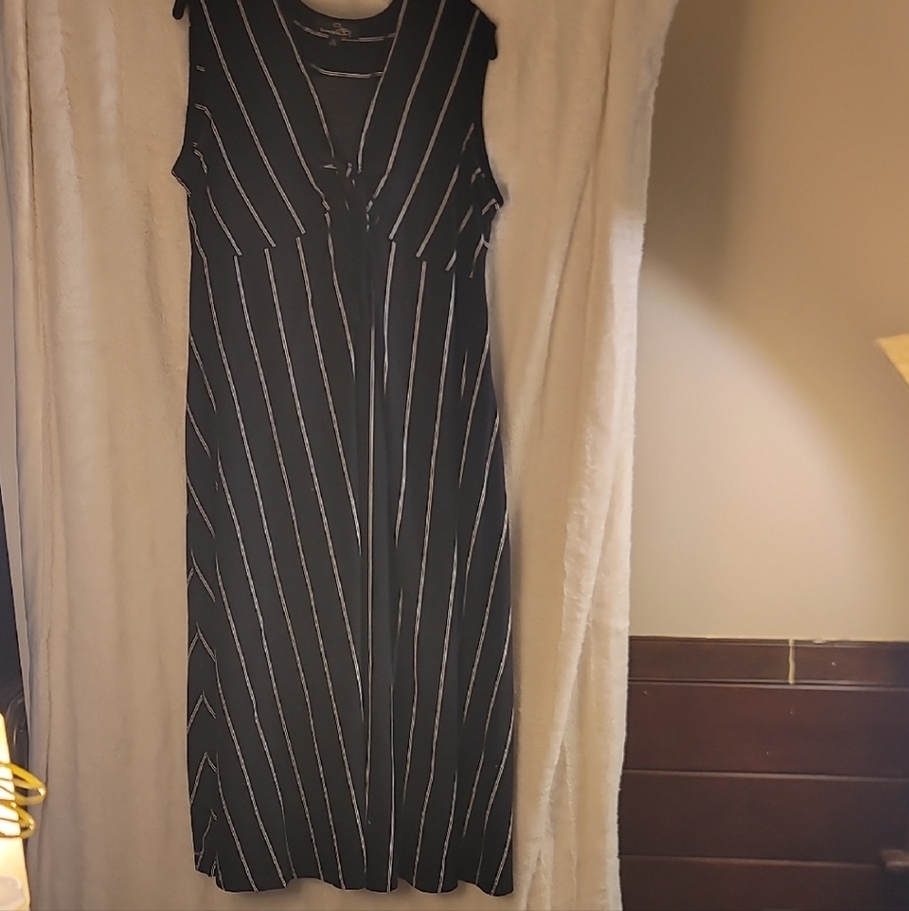 Suzanne Betro Black and White Striped Maxi Dress